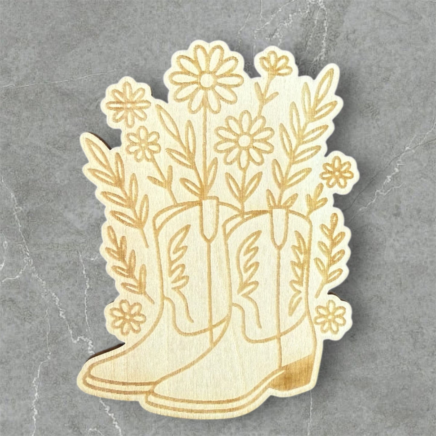 Flower Cowgirl Boots Wood Magnet