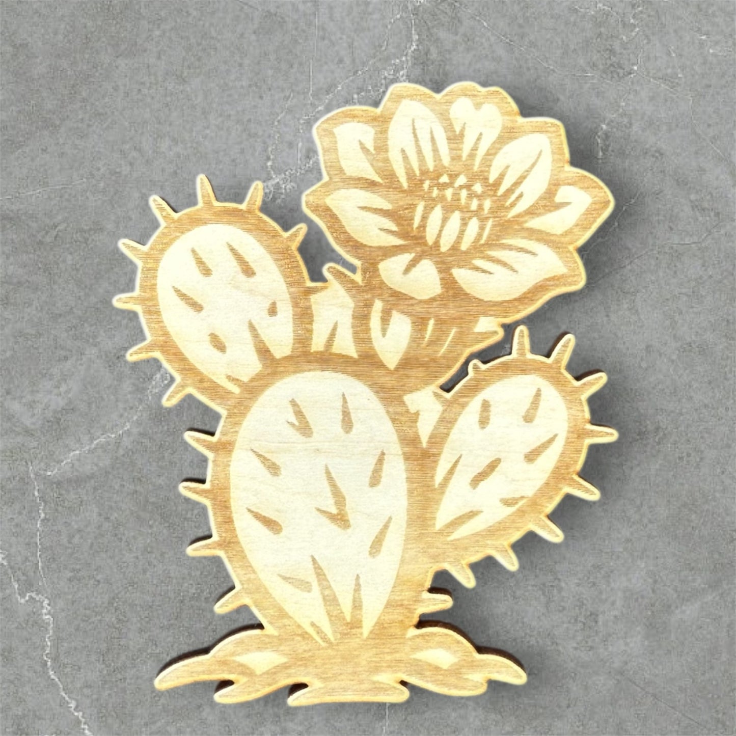 Blooming Cactus Wood Magnet