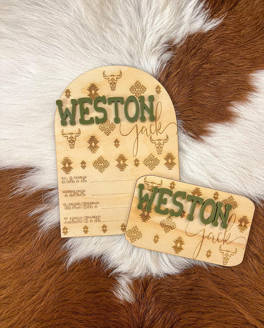 Aztec Western Baby Announcement: Custom Name & Milestone Set