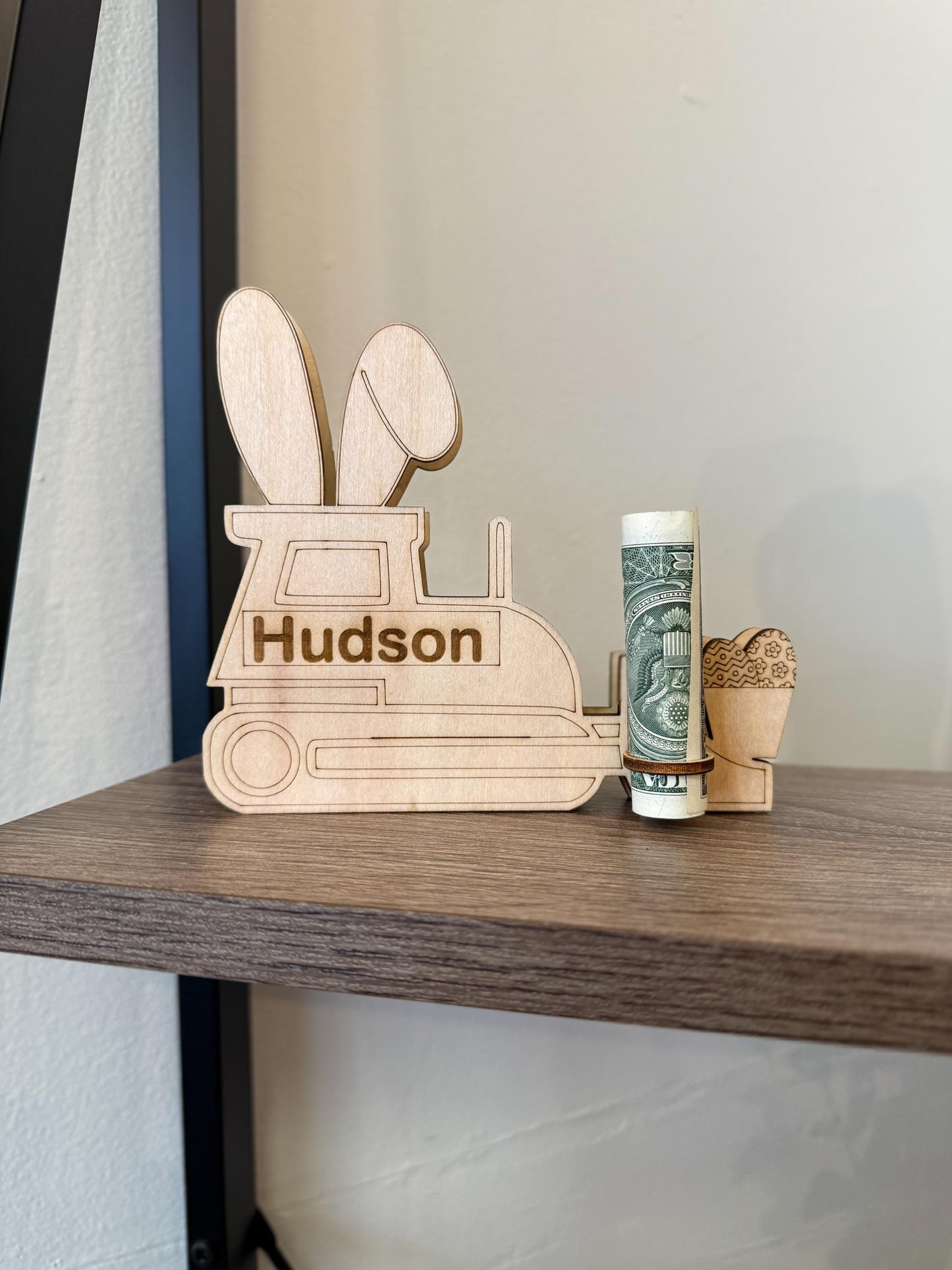 Personalized Easter Bunny Bulldozer/Excavator Money Holder