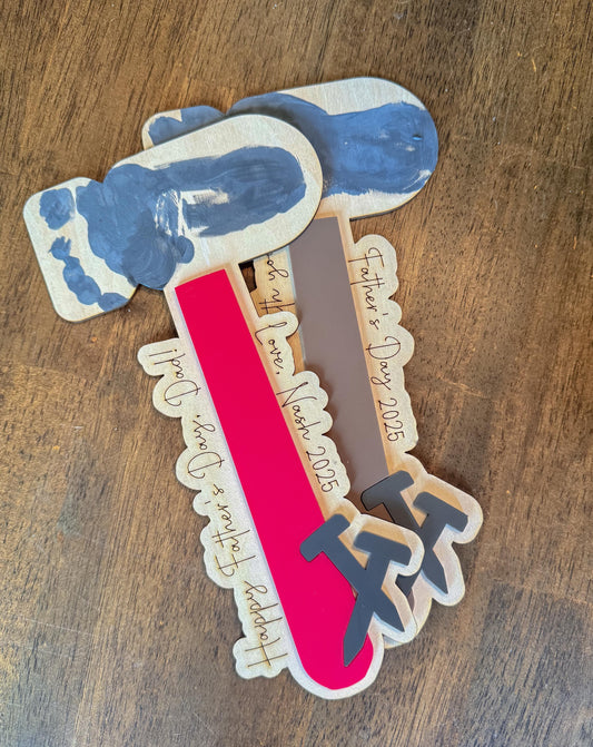 Father's Day Hammer Footprint Craft: Personalized Wood Keepsake