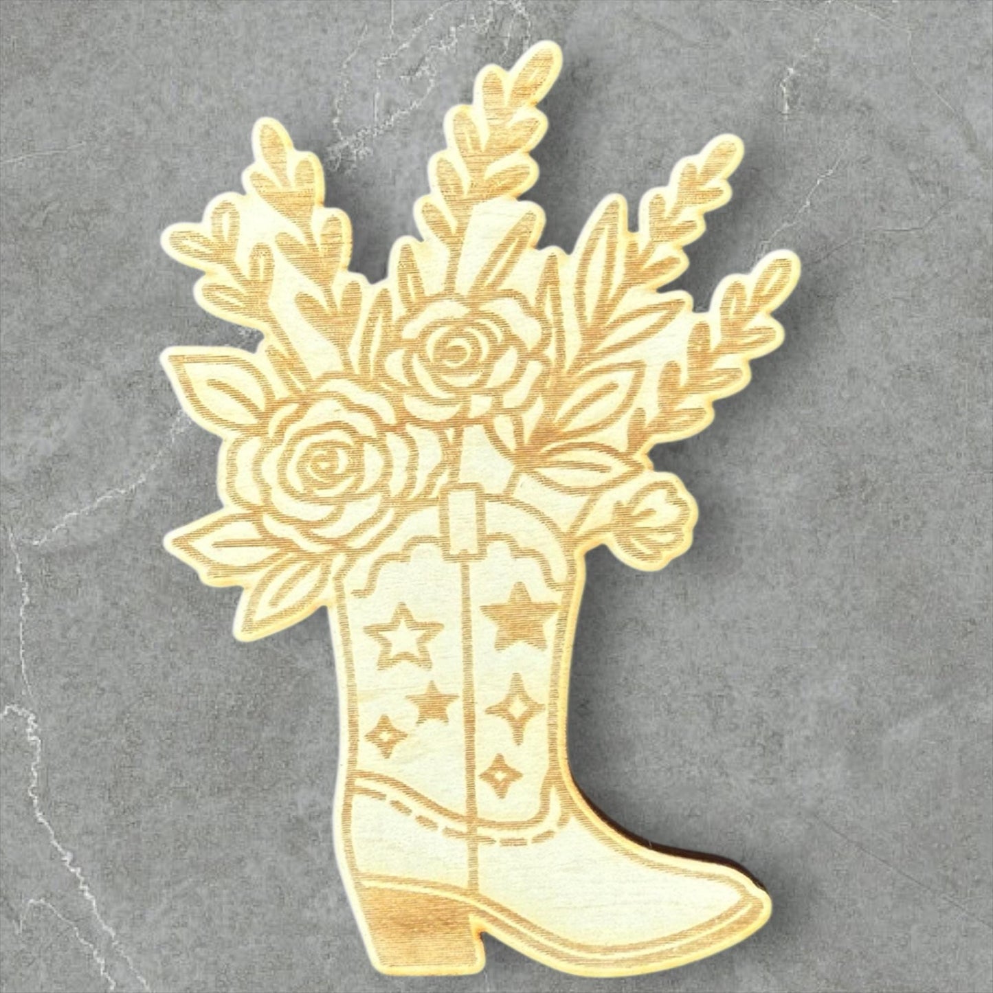 Blooming Cowgirl Boots Wood Magnet