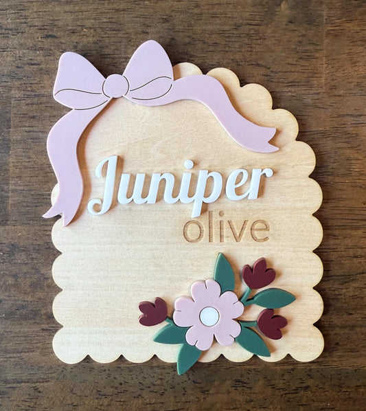 Floral Baby Birth Announcement Sign: Wooden Keepsake Plaque
