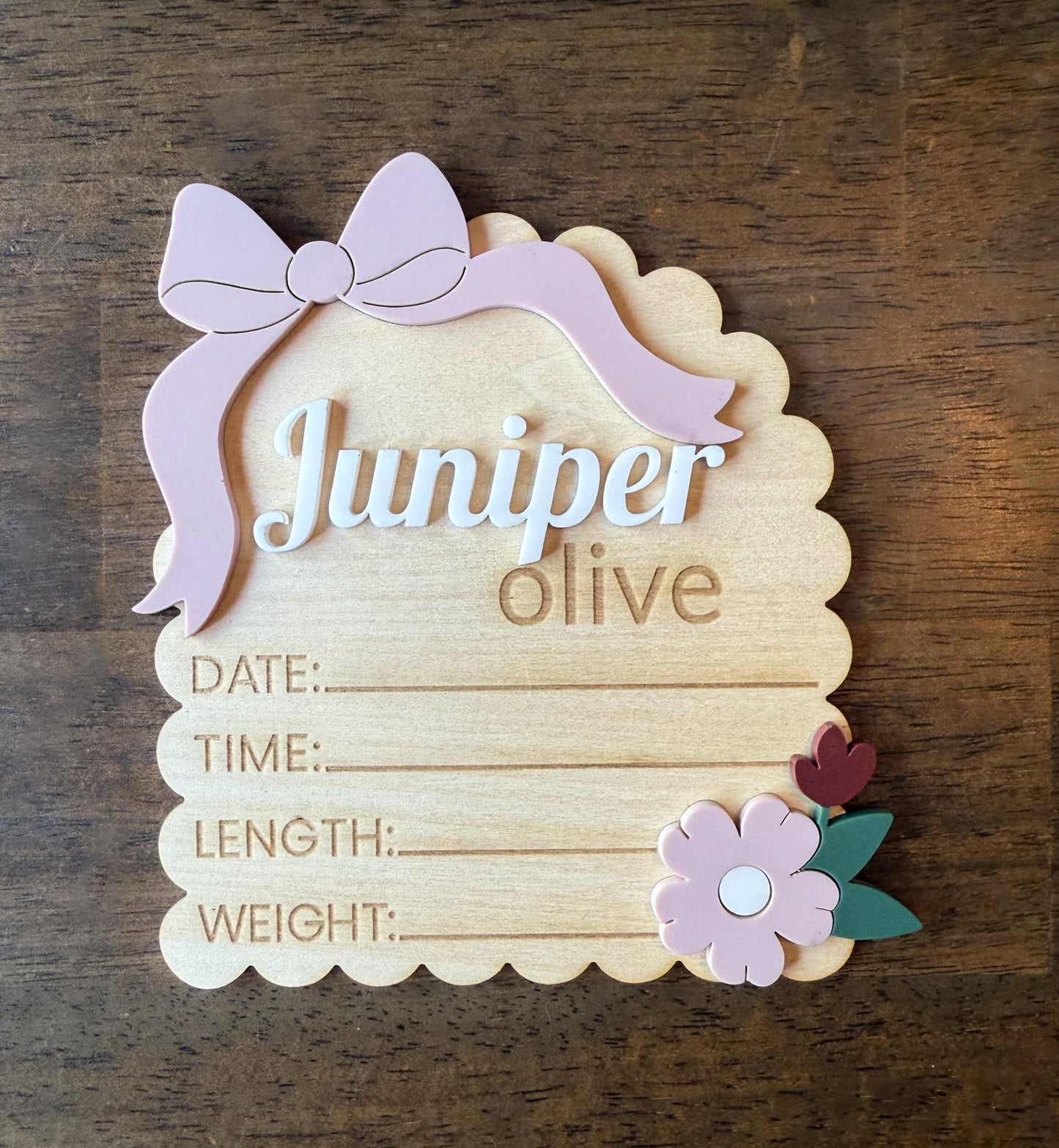 Floral Baby Birth Announcement Sign: Wooden Keepsake Plaque