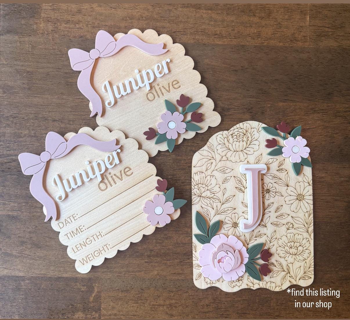 Floral Baby Birth Announcement Sign: Wooden Keepsake Plaque