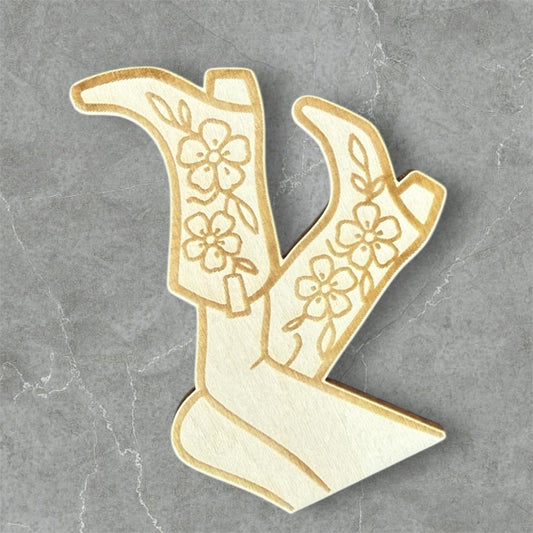 Kickin' Boots Floral Wood Magnet