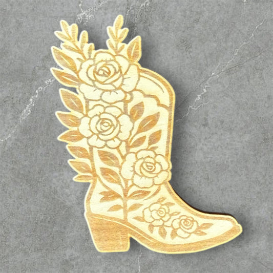 Roses Cowgirl Boot Wood Magnet