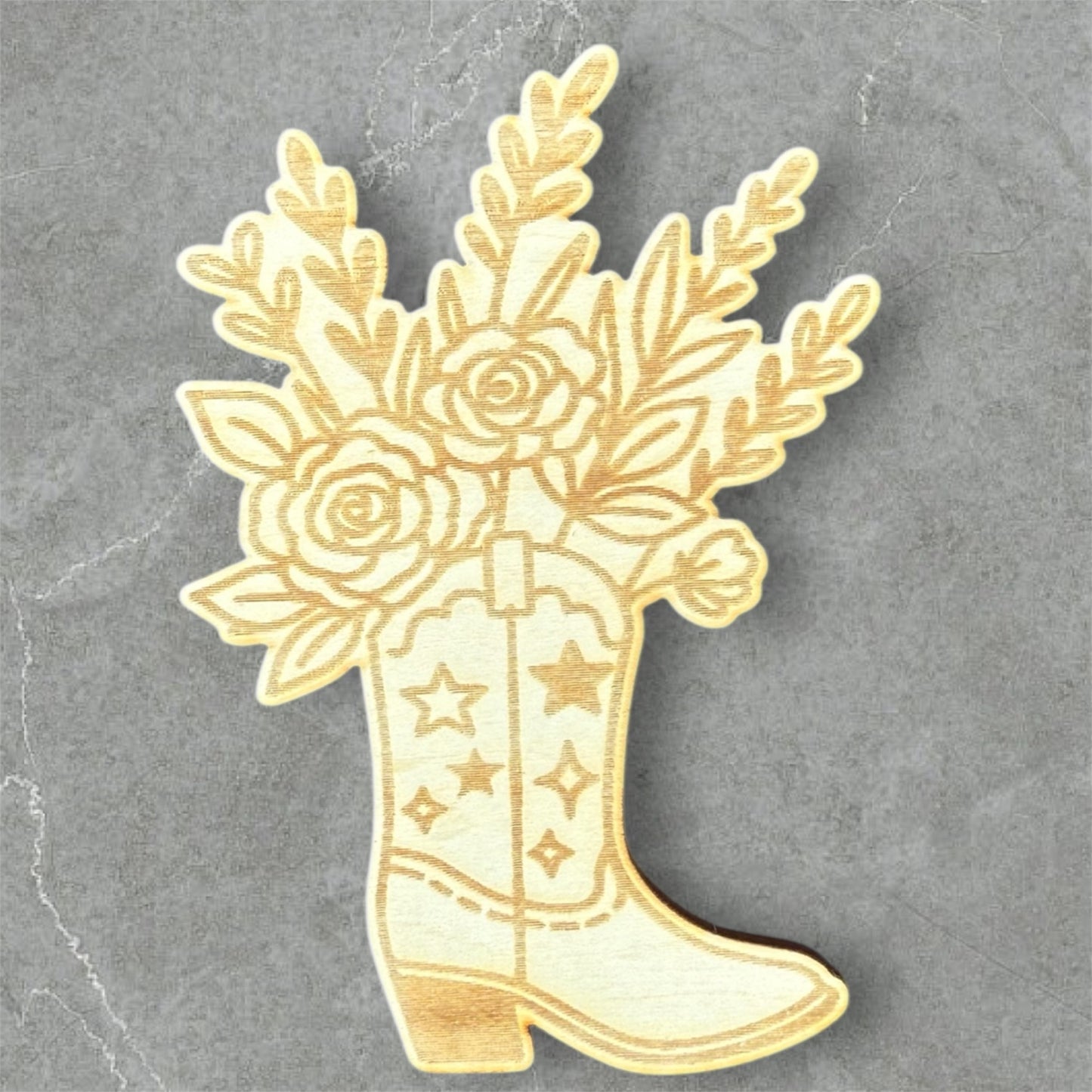 Blooming Cowgirl Boot Wood Magnet