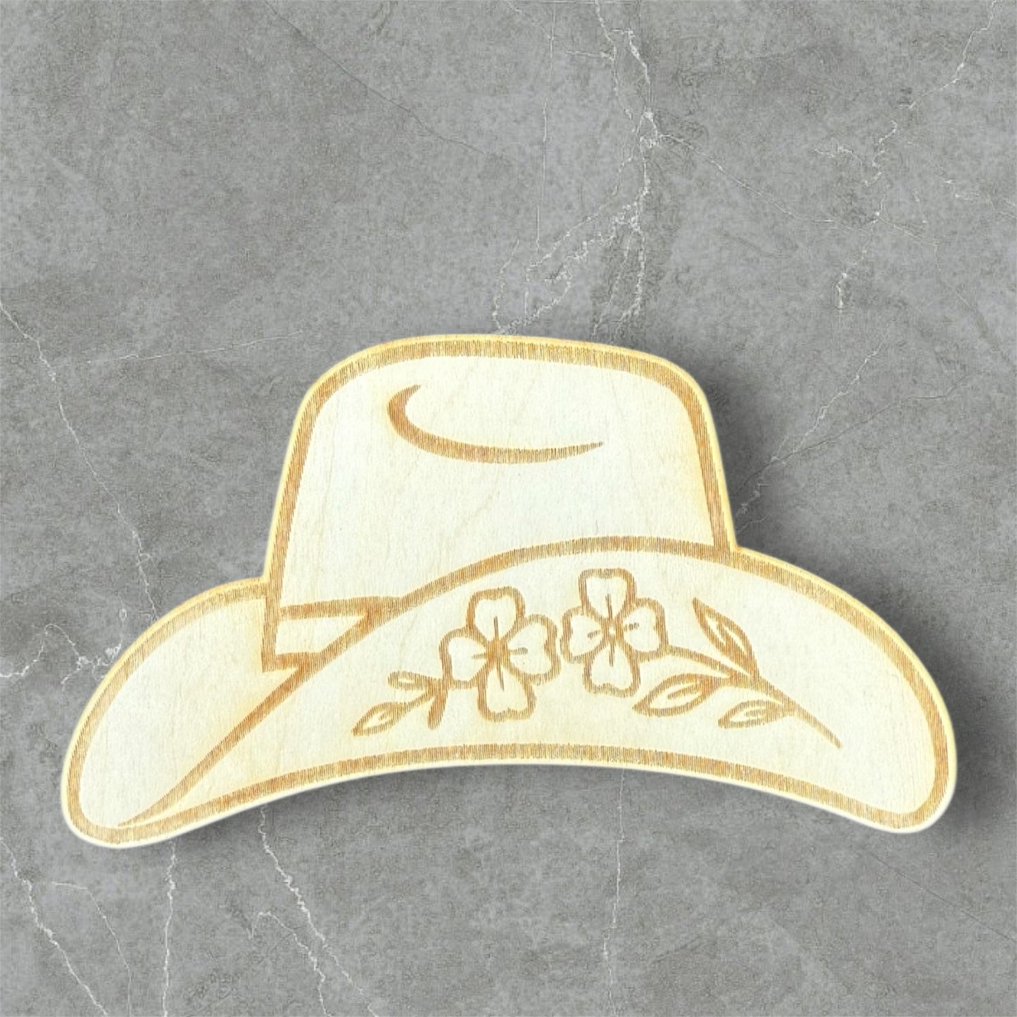 Floral Cowgirl Hat Wood Magnet