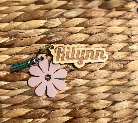 Personalized Wood Name Keychain: Engraved Backpack Tag with Tassel