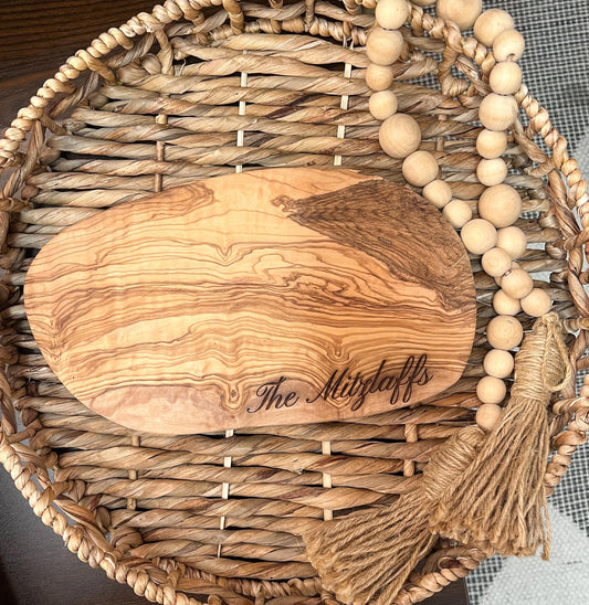 Custom Engraved Olive Wood Cutting Board: Rustic Charcuterie Board