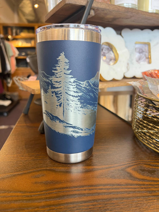 Engraved Mountain Tumbler: 20oz Stainless Steel Camping Cup