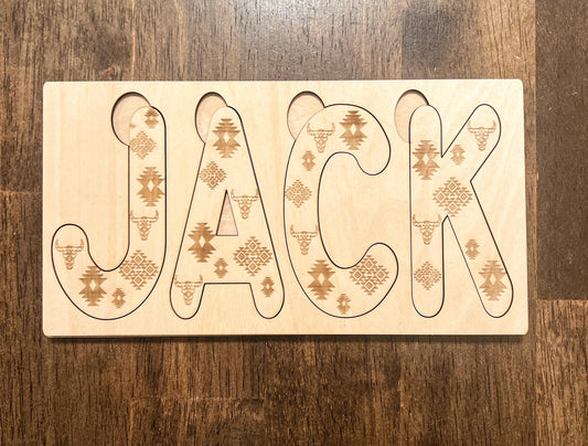 Aztec Western Lassr Engraved Print Custom Name Puzzle