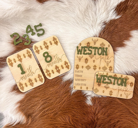 Aztec Western Baby Announcement: Custom Name & Milestone Set