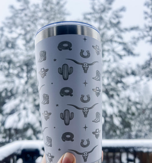 Western Engraved 20oz Tumbler: Stainless Steel Coffee Mug