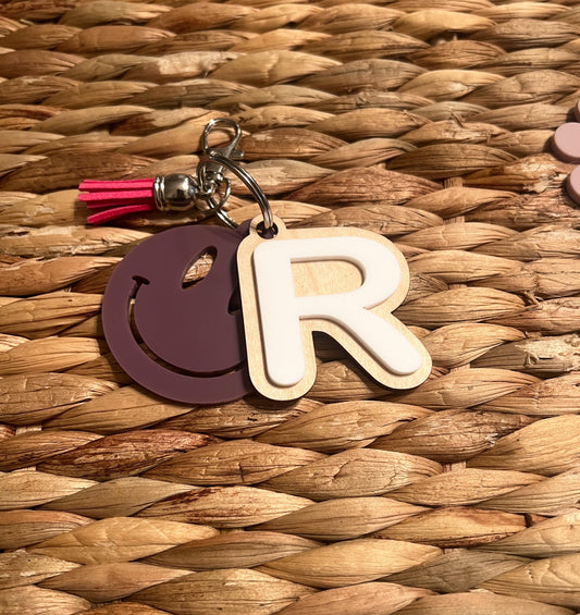 Personalized Kids Initial Keychain: Backpack Name Tag with Tassel