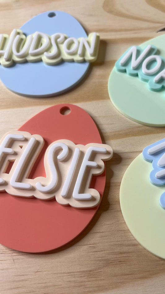 Personalized Acrylic Easter Egg Name Tags: Easter Basket Decor