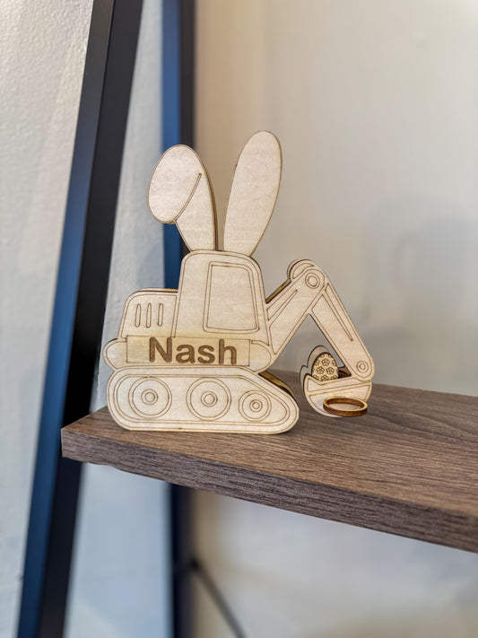 Personalized Easter Bunny Bulldozer/Excavator Money Holder