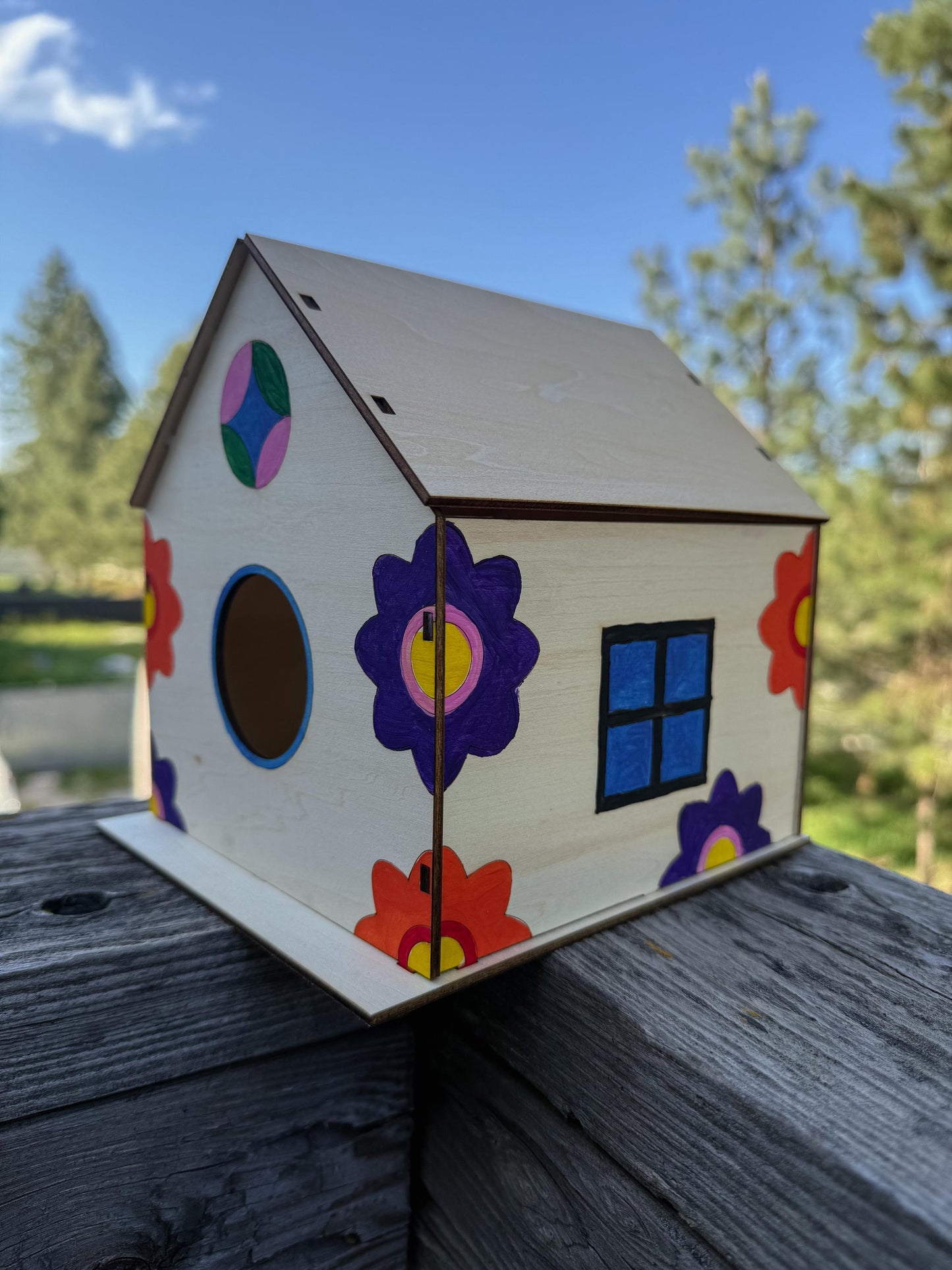 DIY Birdhouse Paint Kit: Floral or Plain Design - Fun Summer Craft