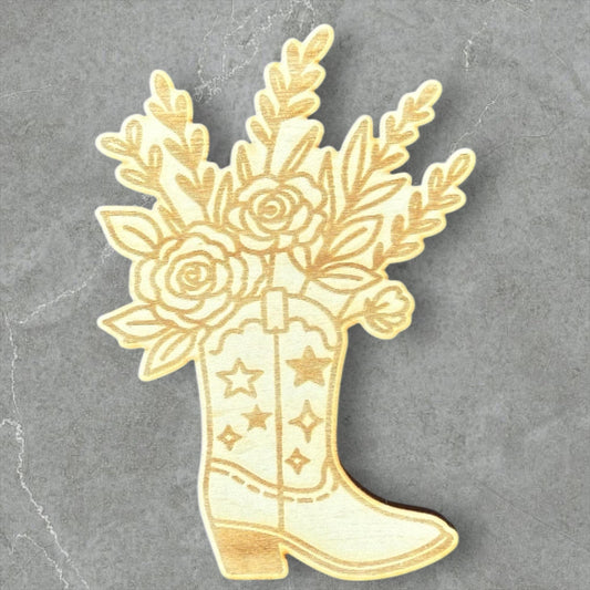 Blooming Cowgirl Boots Wood Magnet
