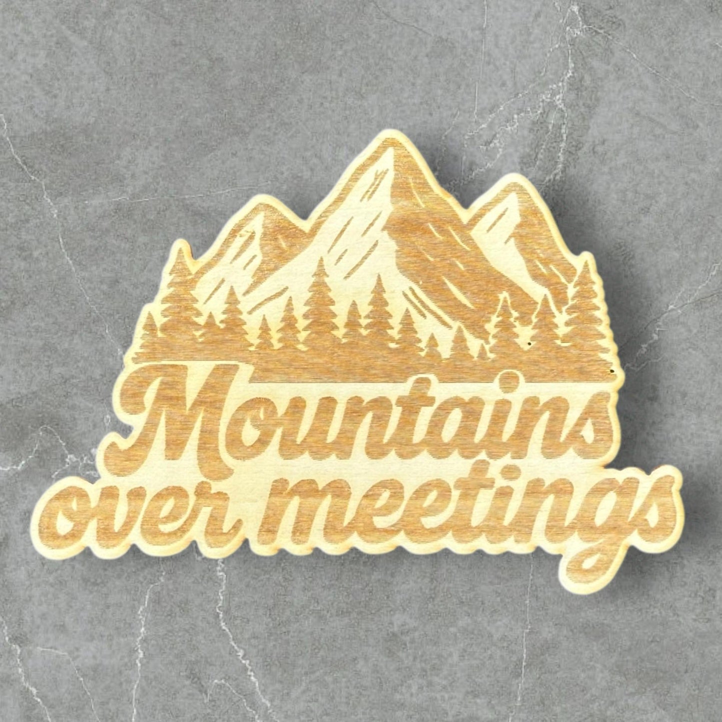 Mountains over Meetings Wood Magnet