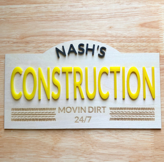 Custom Kids Construction Sign: 3D Laser Engraved Wood Decor