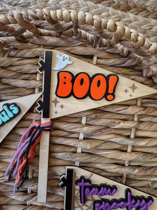 Halloween Pennant Flag Signs | Boo Basket Decorations | “Boo” | “Team Spooky” | “Let’s Go Ghouls”