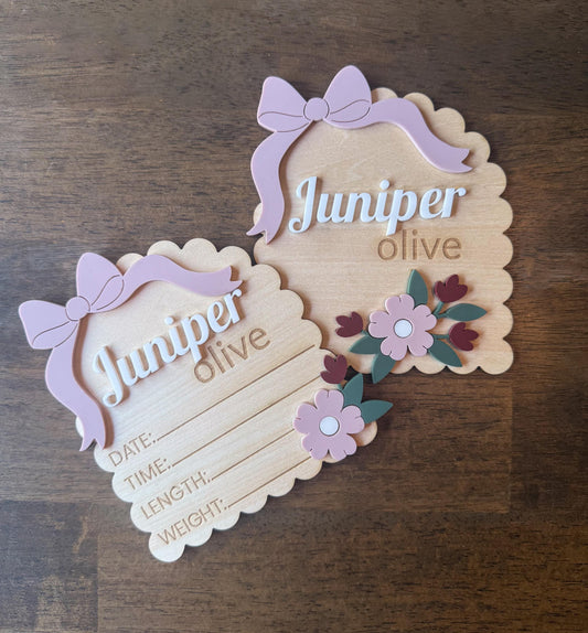 Floral Baby Birth Announcement Sign: Wooden Keepsake Plaque