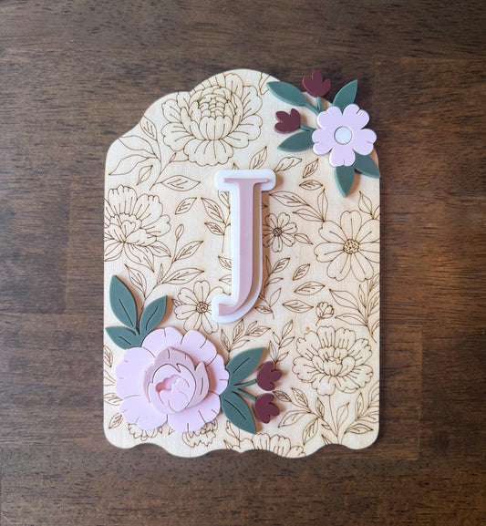 Floral Initial Monogram Wood Sign: Personalized Nursery Decor
